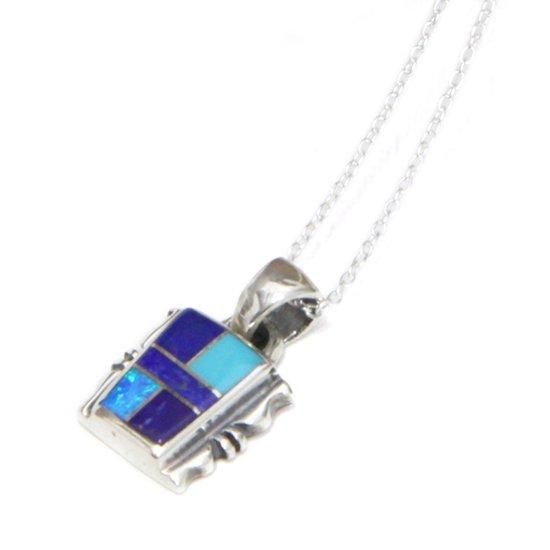 NAVAJO ナバホ族｜インレイネックレス スクエア (ターコイズ)(インディアンジュエリー ジェームス・メニゴート)の商品画像1枚目