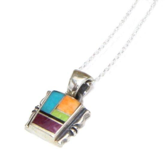 NAVAJO ナバホ族｜インレイネックレス スクエア (アソート)(インディアンジュエリー ジェームス・メニゴート)の商品画像1枚目