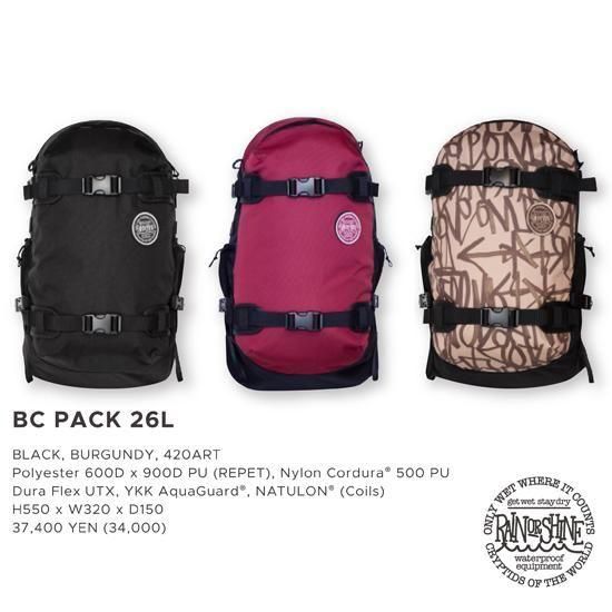 Rain or Shine レインオアシャインBC PACK 26L バック 25-26予約商品】RAIN OR SHINE レインオアシャイン｜BC PACK 26L