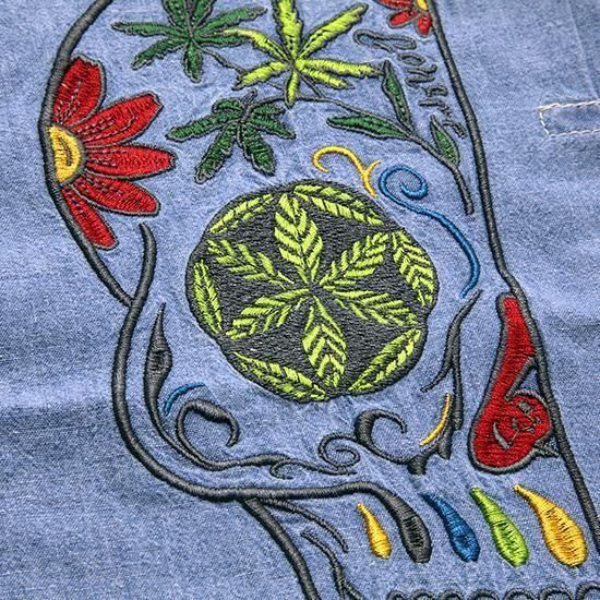 GOHEMP ゴーヘンプ｜CHAMBRAY PLEATS WORK SHIRTS(ブルー)(刺繍