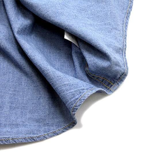 GOHEMP ゴーヘンプ｜CHAMBRAY PLEATS WORK SHIRTS(ブルー)(刺繍