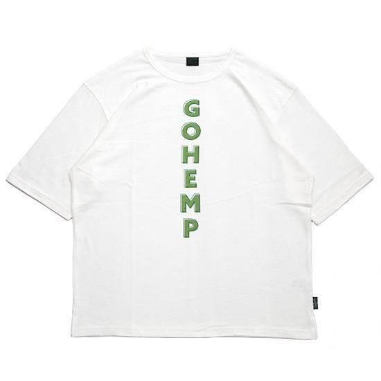 GOHEMP ゴーヘンプ｜VERTICAL LOGO H/SL WIDE FITS TEE (ナチュラル)(縦ロゴプリントの五分袖Tシャツ)の商品画像1枚目