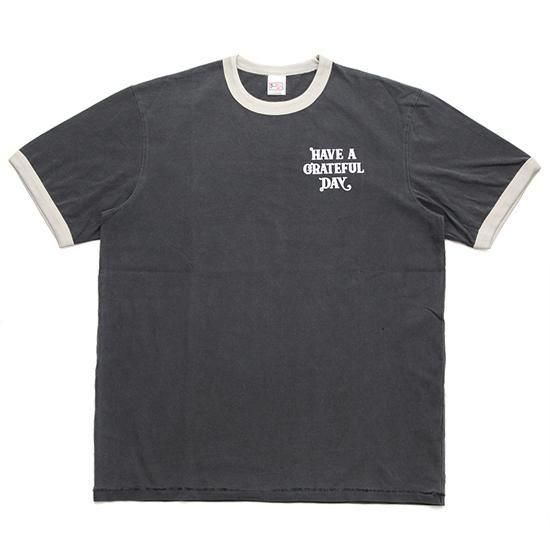 HAVE A GRATEFUL DAY ハブアグレイトフルデイ｜FLOWERS RINGER T-SHIRT (ブラック)(プリント リンガーTシャツ)