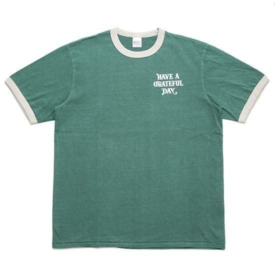 HAVE A GRATEFUL DAY ハブアグレイトフルデイ｜FLOWERS RINGER T-SHIRT (ティール)(プリント リンガーTシャツ)
