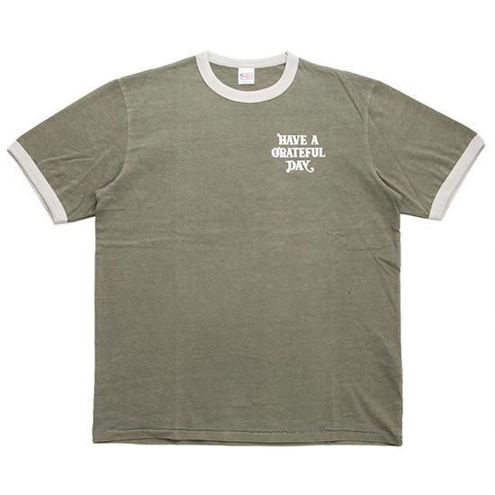 HAVE A GRATEFUL DAY ハブアグレイトフルデイ｜FLOWERS RINGER T-SHIRT (グレイ)(プリント リンガーTシャツ)