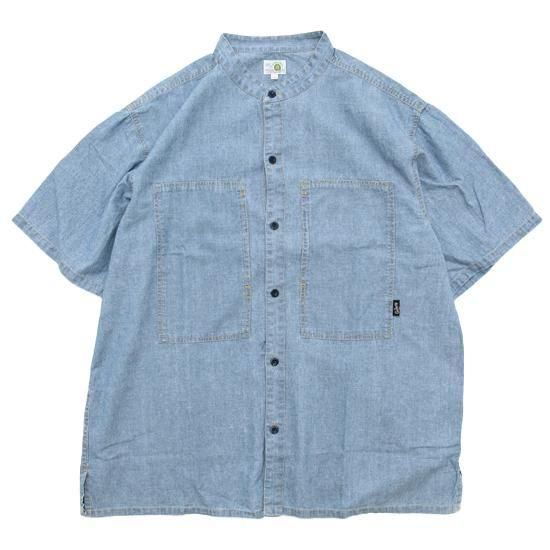 GOHEMP ゴーヘンプ｜WORK'N NO COLLAR SHIRTS (ブルー)(ノーカラーシャツ)の商品画像1枚目