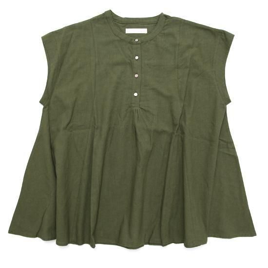 A HOPE HEMP アホープヘンプ｜レディース French sleeve Flared Shirt (オリーブ)(フレンチスリーブシャツ)の商品画像1枚目