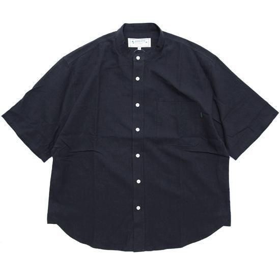 A HOPE HEMP アホープヘンプ｜No collar S/S Shirts (ブラック)(ノーカラーシャツ)の商品画像1枚目