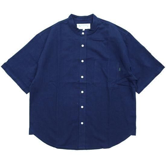 A HOPE HEMP アホープヘンプ｜No collar S/S Shirts (ネイビー)(ノーカラーシャツ)の商品画像1枚目