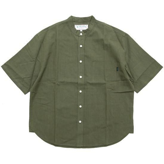 A HOPE HEMP アホープヘンプ｜No collar S/S Shirts (オリーブ)(ノーカラーシャツ)の商品画像1枚目