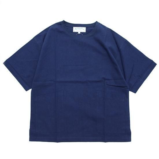 A HOPE HEMP アホープヘンプ｜Woven S/S Double Pocket Tee (ネイビー)(シャツ生地のTシャツ)の商品画像1枚目