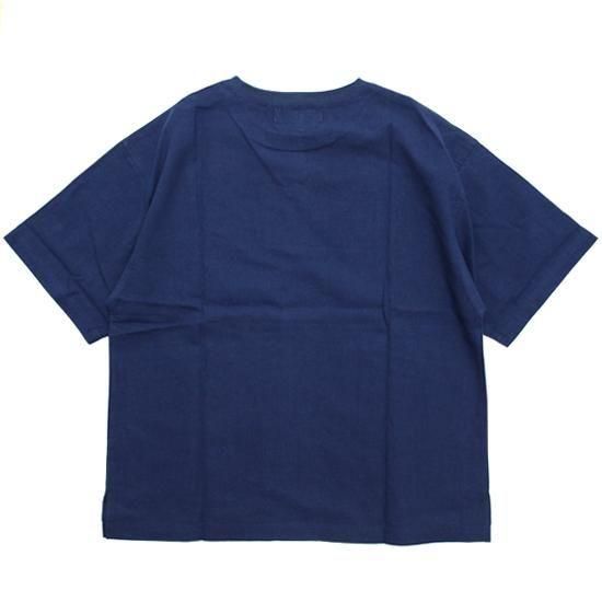 A HOPE HEMP アホープヘンプ｜Woven S/S Double Pocket Tee (ネイビー)(シャツ生地のTシャツ)の2枚目の画像
