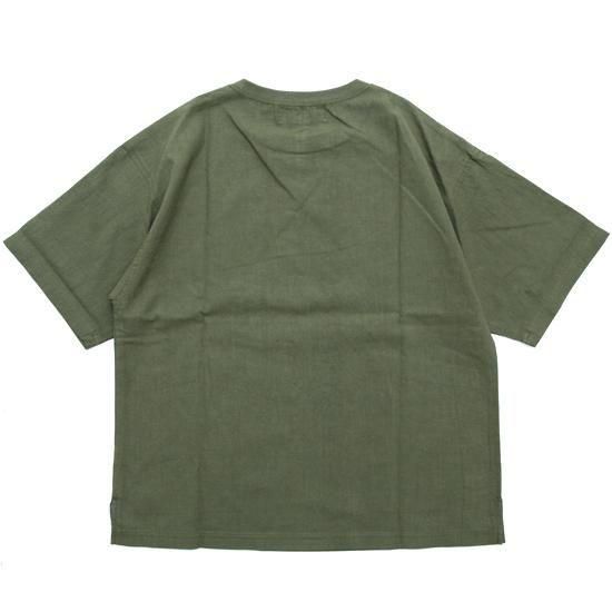 A HOPE HEMP アホープヘンプ｜Woven S/S Double Pocket Tee (オリーブ)(シャツ生地のTシャツ)の2枚目の画像