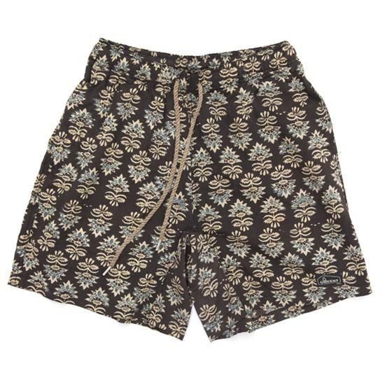 GOHEMP ゴーヘンプ｜INDIA BLOCK JAM SHORTS (ブラック)(ブロックプリント ショートパンツ)