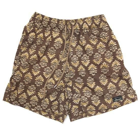 GOHEMP ゴーヘンプ｜INDIA BLOCK JAM SHORTS (ブラウン)(ブロックプリント ショートパンツ)
