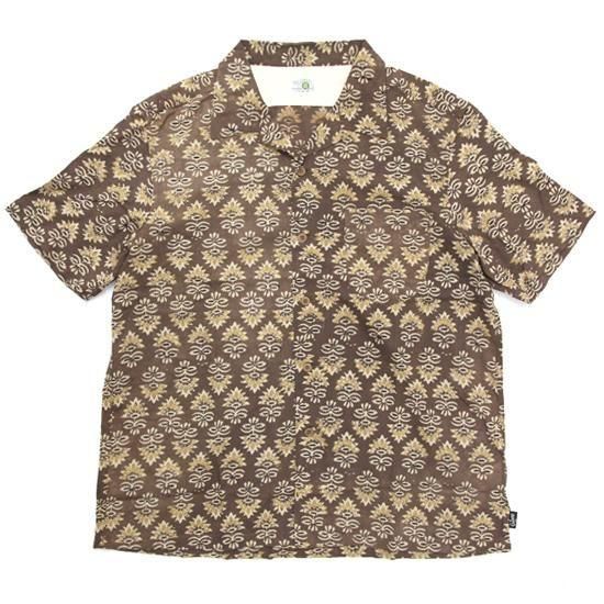 GOHEMP ゴーヘンプ｜INDIA BLOCK OPEN MIND SHIRTS (ブラウン)(ブロックプリント 開襟シャツ)