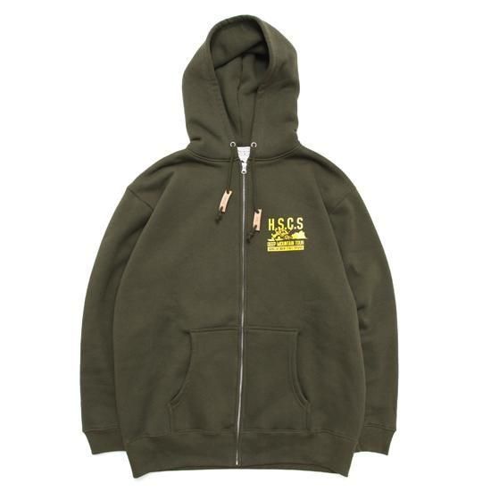 【horizon ホライズン】H.S.C.S. Zip Parka (オリーブ)(プリント ジップパーカー)