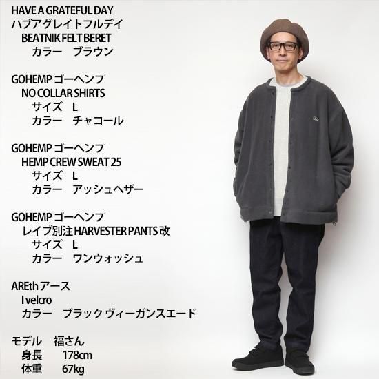 GOHEMP｜NO COLLAR SHIRTS CHARCOAL