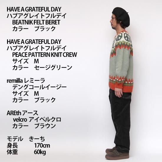 HAVE A GRATEFUL DAY｜PEACE PATTERN KNIT CREW BROWN