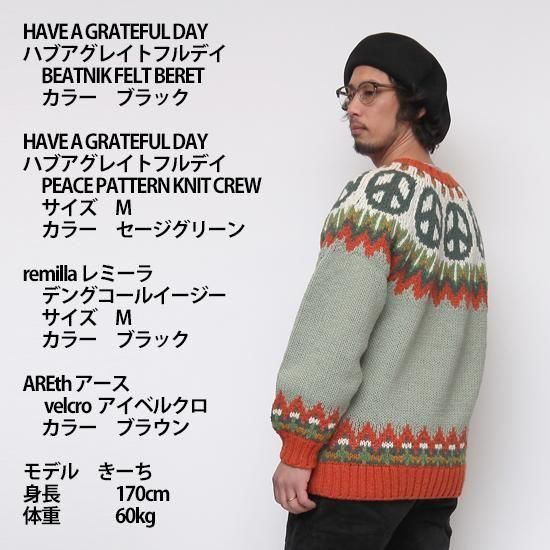 HAVE A GRATEFUL DAY★PEACE PATTERN WOOL新品 HAVE A GRATEFUL DAY｜PEACE PATTERN KNIT CREW BROWN