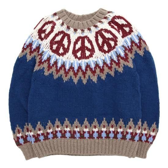 HAVE A GRATEFUL DAY｜PEACE PATTERN KNIT CREW NAVY