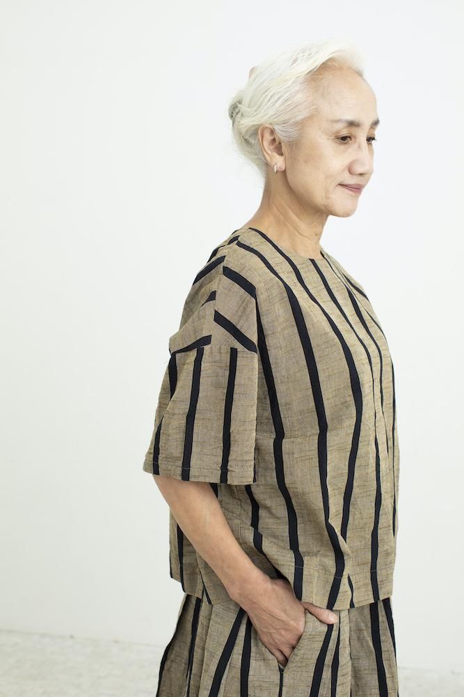 新品☆ヤンマ産業 yamma☆会津木綿うしろ一つボタンシャツ ひすい縞
