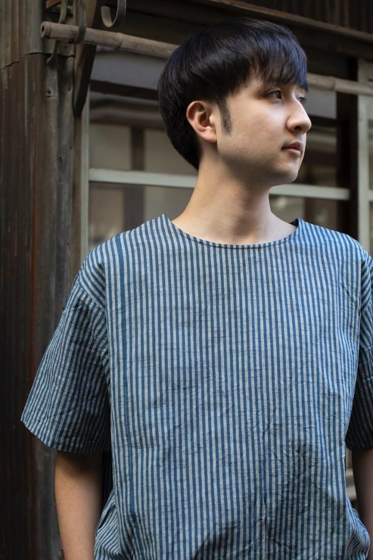 会津木綿 ヤンママンTシャツ サイズM 縞柄 - YAMMA