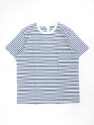 YAECA STOCK クルーネックTシャツ-ポケット付き-(gentian-stripe)【ウィメンズ】