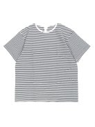 YAECA STOCK クルーネックTシャツ(ネイビーストライプ/襟ホワイト)【ウィメンズ】