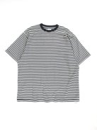 YAECA STOCK クルーネックTシャツ(ネイビーストライプ/襟ネイビー)【メンズ】