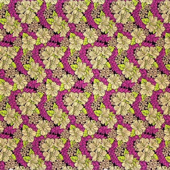 紫とベージュのハワイアンファブリック　ハイビスカス・クラウンフラワー柄 fab-2719PPBG 【4yまでメール便可】