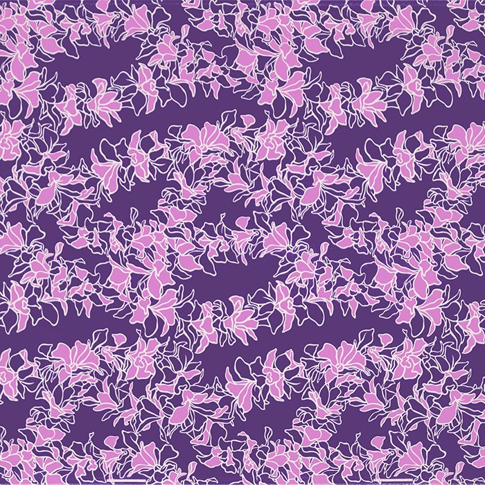紫のハワイアンファブリック オーキッド・レイ柄 fab-2844PP 【4yまでメール便可】
