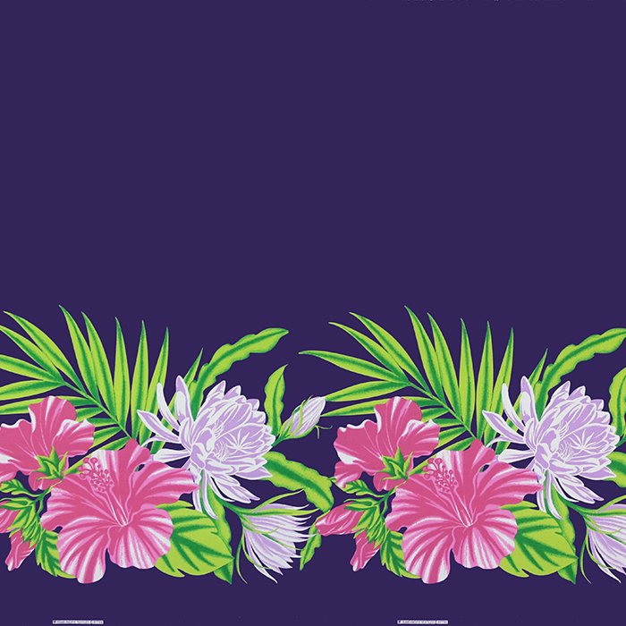 紫のハワイアンファブリック ハイビスカス・ピタヤ・ヤシ柄 fab-2848PP 【4yまでメール便可】