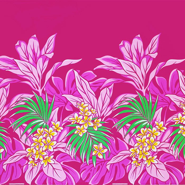 ピンクのハワイアンファブリック プルメリア・リーフ柄 fab-2856Pi