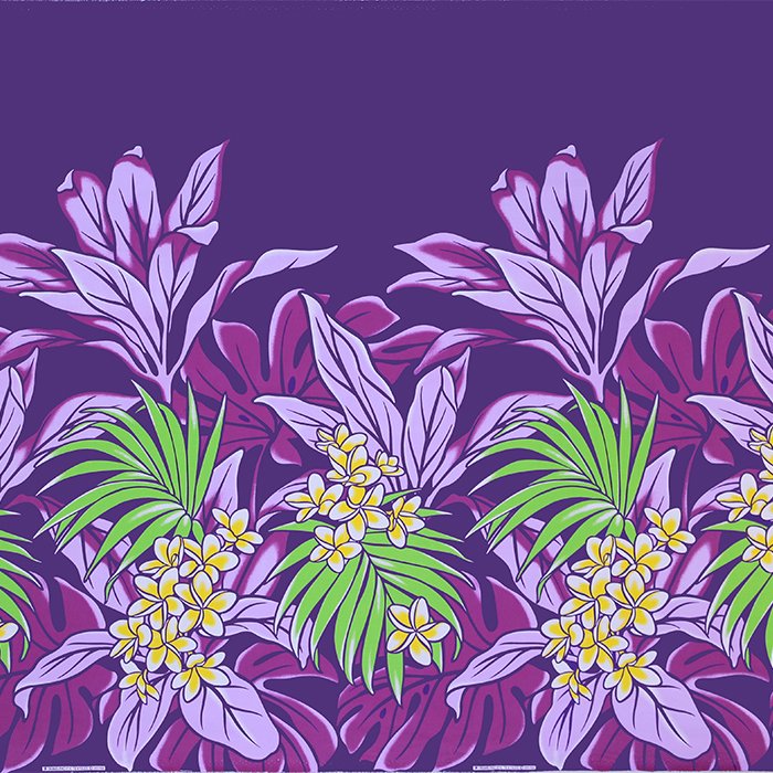 紫のハワイアンファブリック プルメリア・リーフ柄 fab-2856PP 【4yまでメール便可】