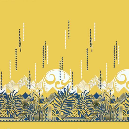 黄色のハワイアンファブリック ヤシ・オヘカパラ柄 fab-2750YW