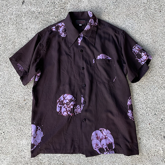 3月3日発売KRAKEN(クラーケン）猫髑髏 ろうけつ染  Batik Shirt purple