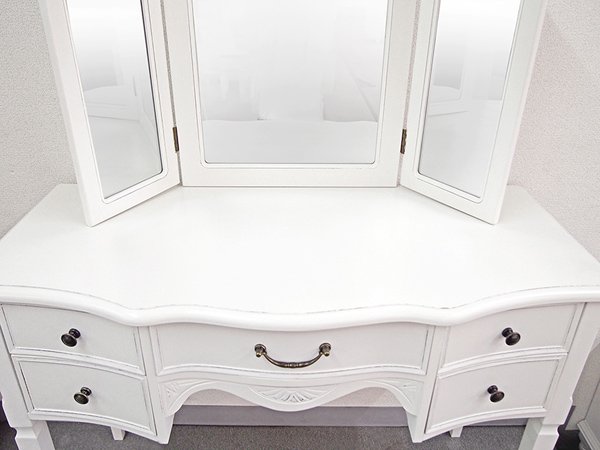 【フレンチな白家具・デュエット】クラシカルなホワイト・ドレッサー 