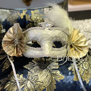 【ベルギー-GOODWILL-】キラキラ☆レースの仮面舞踏会マスク（シャンパンゴールド）