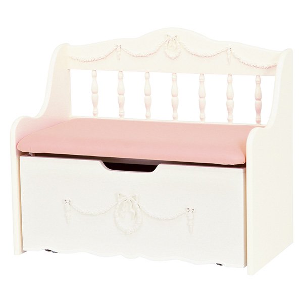 【セール！】【Kids furniture】キュートな姫家具♪ベンチチェスト・ホワイト（W75×D40×H65cm） - オシャレな輸入