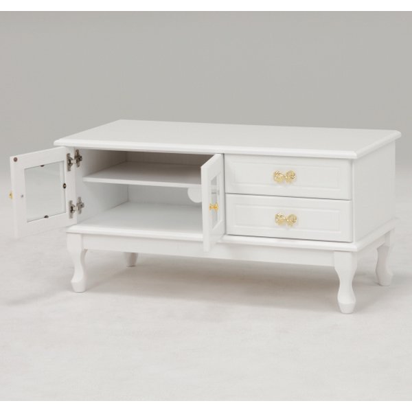 【セール！】【Feminine Wood Furniture】フェミニンな白家具♪テレビボード・ホワイト(W90×D40×H45cm) 