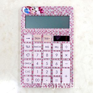 【即納可！】キラキラスワロフスキーデコレーション♪ビジュー電卓 ピンク系