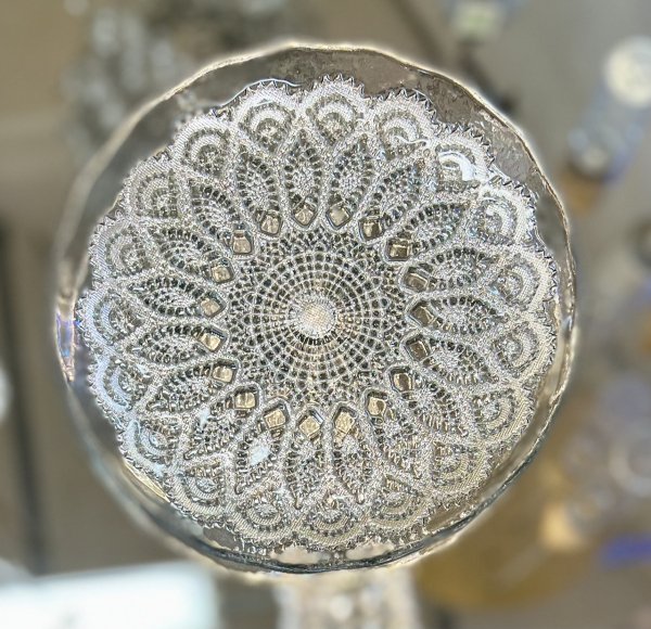 【即納可！】美しいレース柄のガラス皿♪トルコ製グロリアガラスプレートS（φ21cm） 