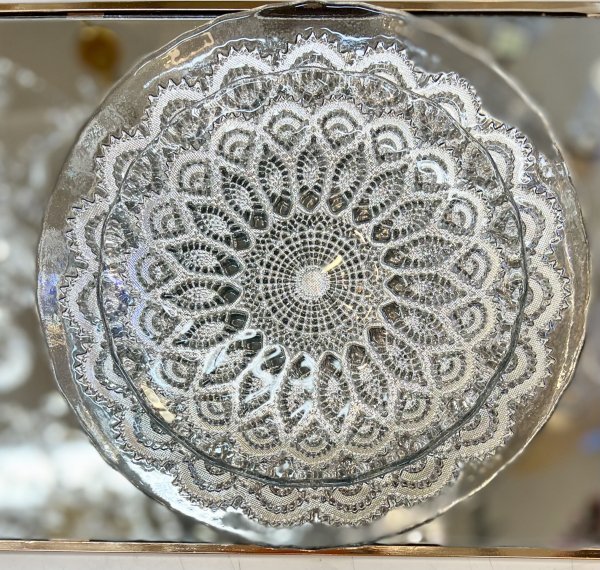 【8月入荷予定】美しいレース柄のガラス皿♪トルコ製グロリアガラスプレートS（φ21cm） 