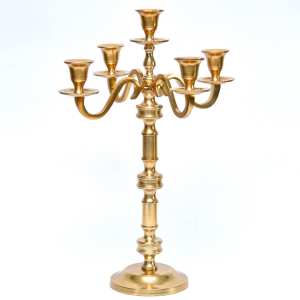 【即納可！】シャンデリアキャンドルスタンド5灯♪ゴールド・アルミ製燭台（H46cm）