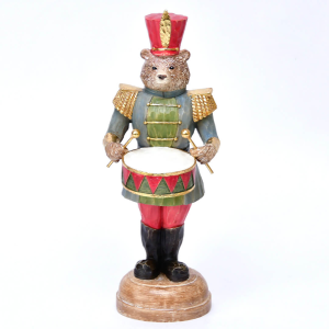 【即納可！】クリスマス♪木彫風のヴィンテージ感のある可愛いクマのオブジェ・ドラム兵隊（H24.5cm）