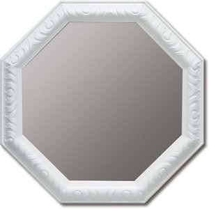アンティーク 八角ミラー ホワイト Lサイズ（W37.5×H37.5×D2.5cm）
