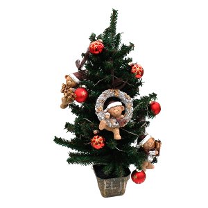 【即納可！】テディベアのレッドミニパインポットクリスマスツリーセット（H41cm）