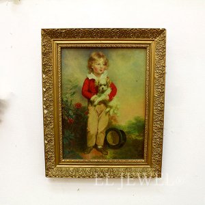 【即納可！】【限定品】フランス製 ヴィンテージ・リプロダクト額絵「犬を抱いた少年」