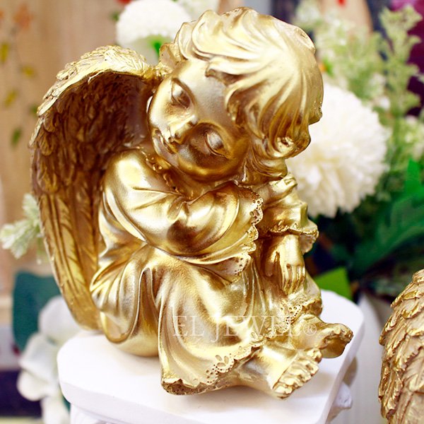 【即納可！】大きな羽を休めて眠る可愛い天使のオブジェ・ナッピングゴールドエンジェル セット（H11cm）